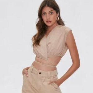 Forever 21 Tan Wrap-around Statement Crop Top size Small